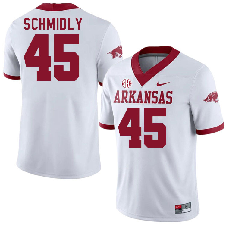 Men #45 Max Schmidly Arkansas Razorbacks College Football Jerseys Stitched-Alternate White